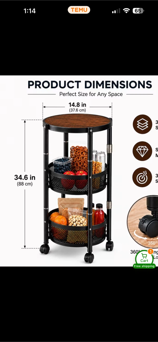 3-Tier Foldable Rolling Storage Cart - photo 3