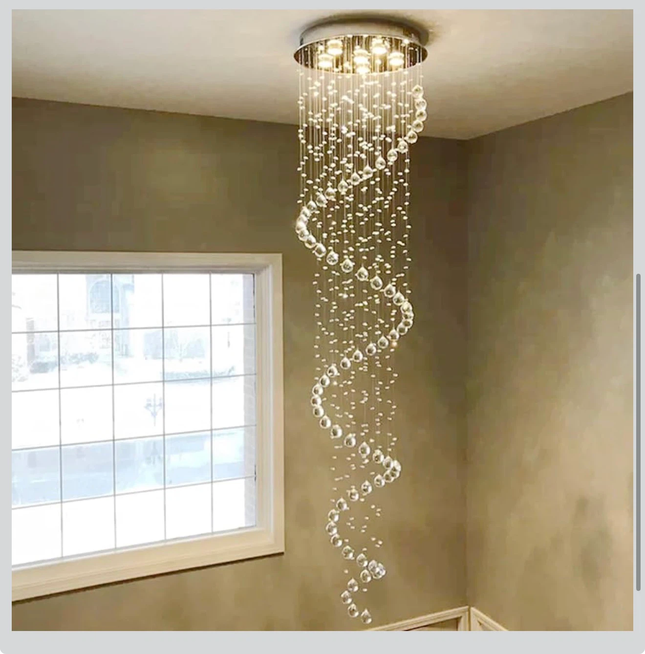 87-in Chandelier for High Ceiling, 6-Light Modern Crystal Spiral