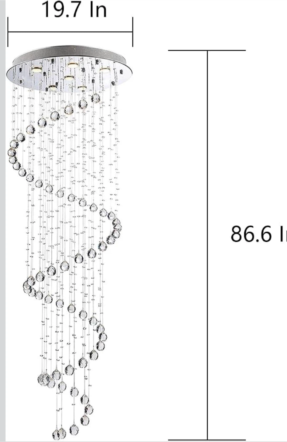 87-in Chandelier for High Ceiling, 6-Light Modern Crystal Spiral - photo 3