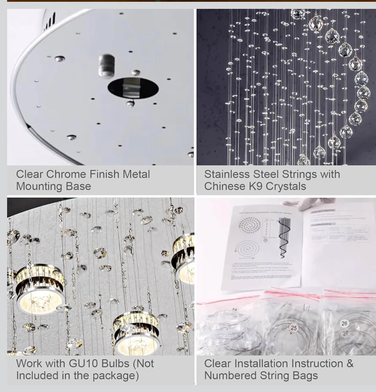 87-in Chandelier for High Ceiling, 6-Light Modern Crystal Spiral - photo 5