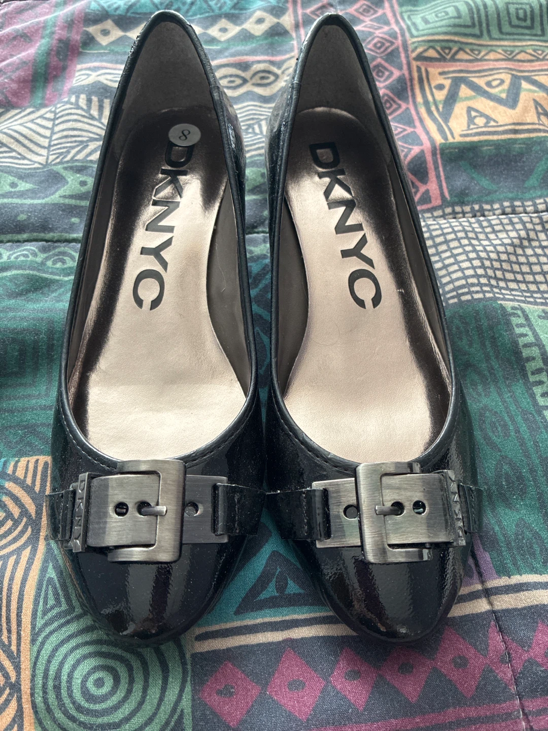 DKNYC Black Patent Wedge Heels Size 8