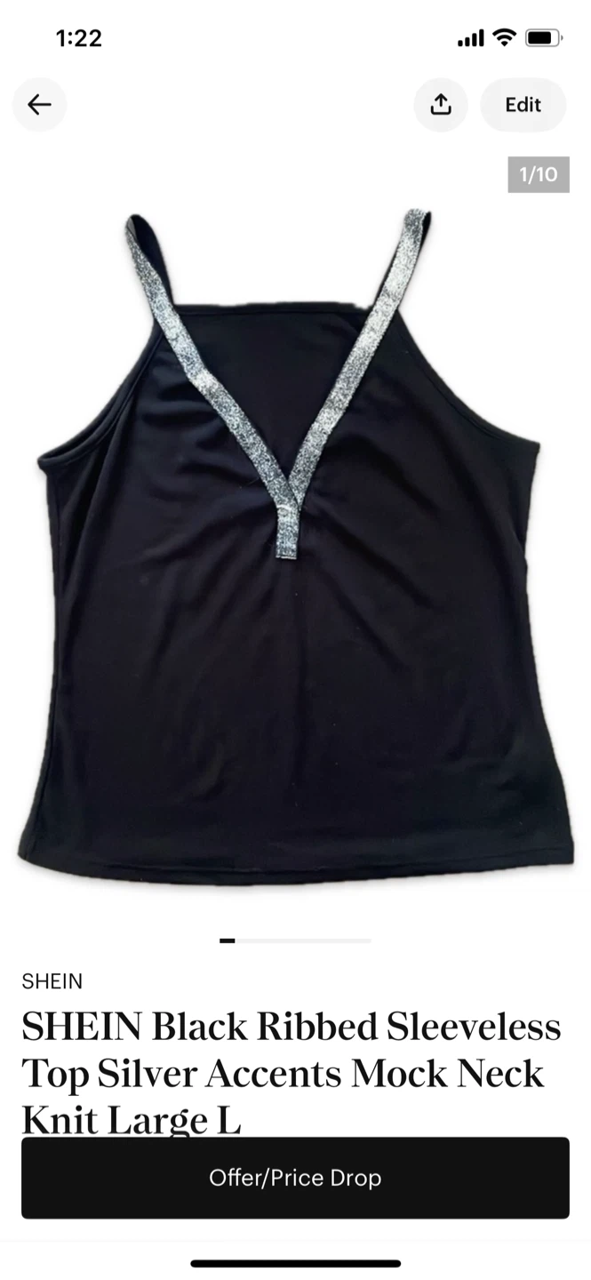 SHEIN Black Ribbed Sleeveless Top Silver Accents Large