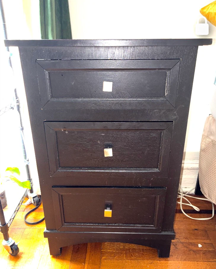 Black Three-Drawer Nightstand