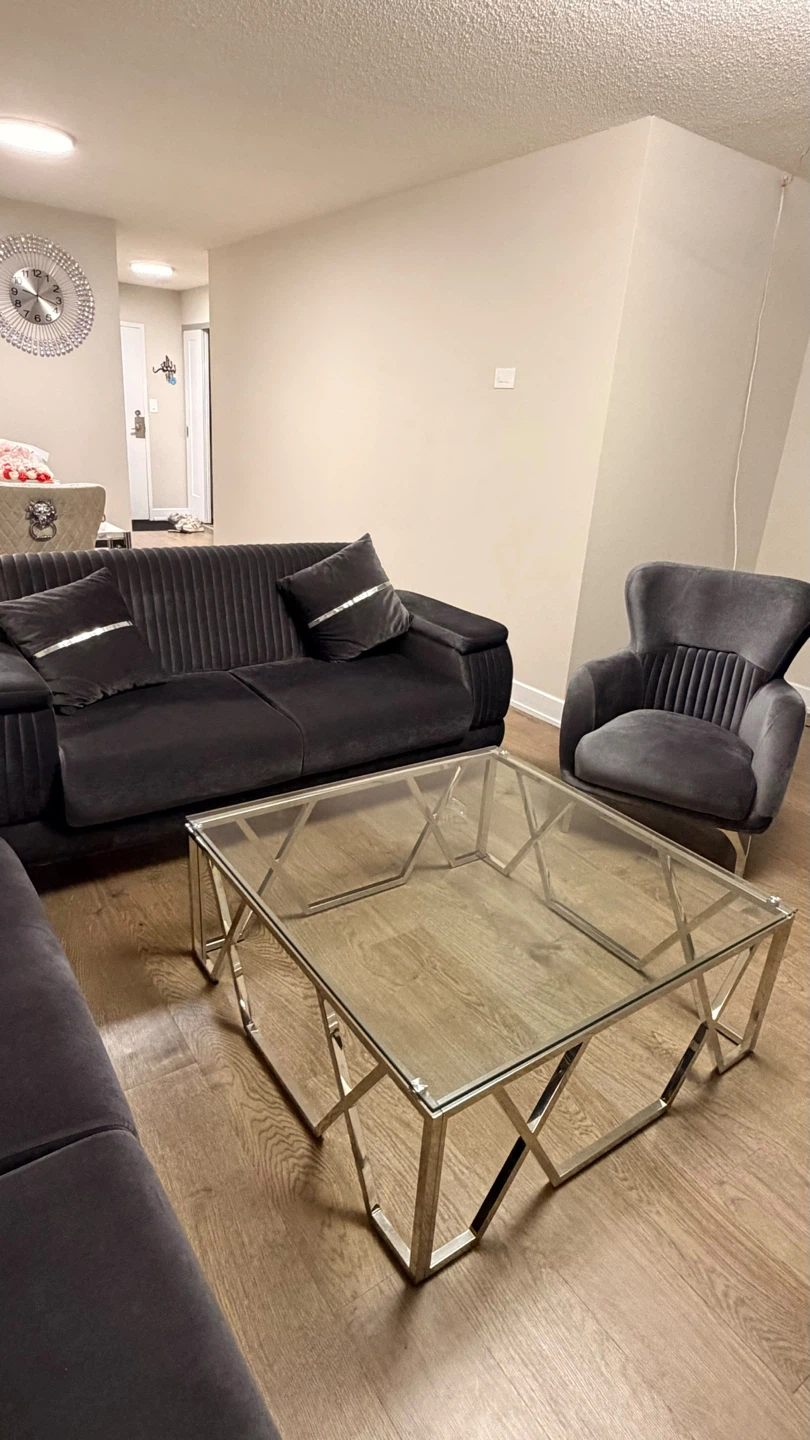 Grey Velvet 3-Piece Living Room Set - photo 2