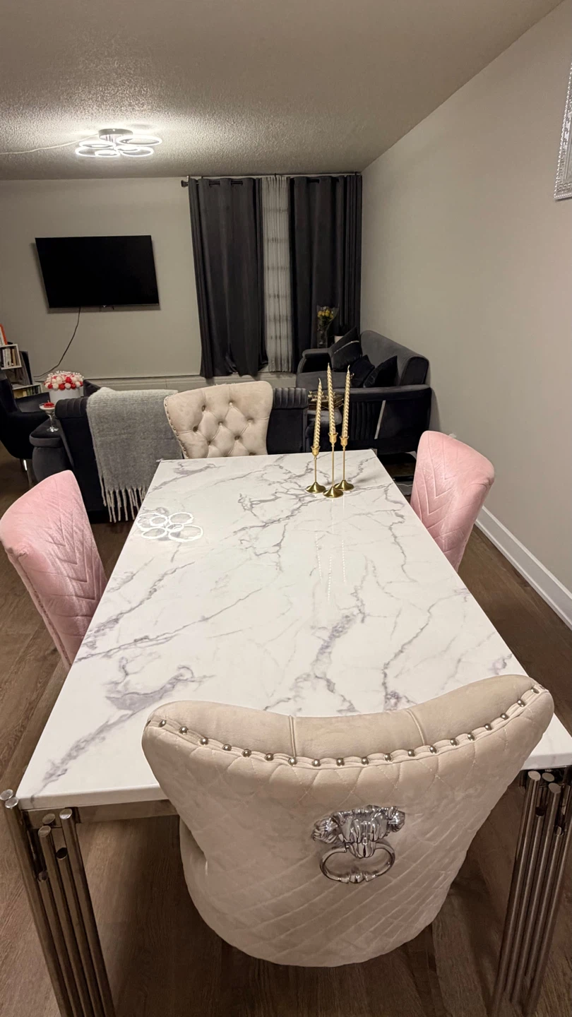 Marble Top Dining Table with Velvet Chairs