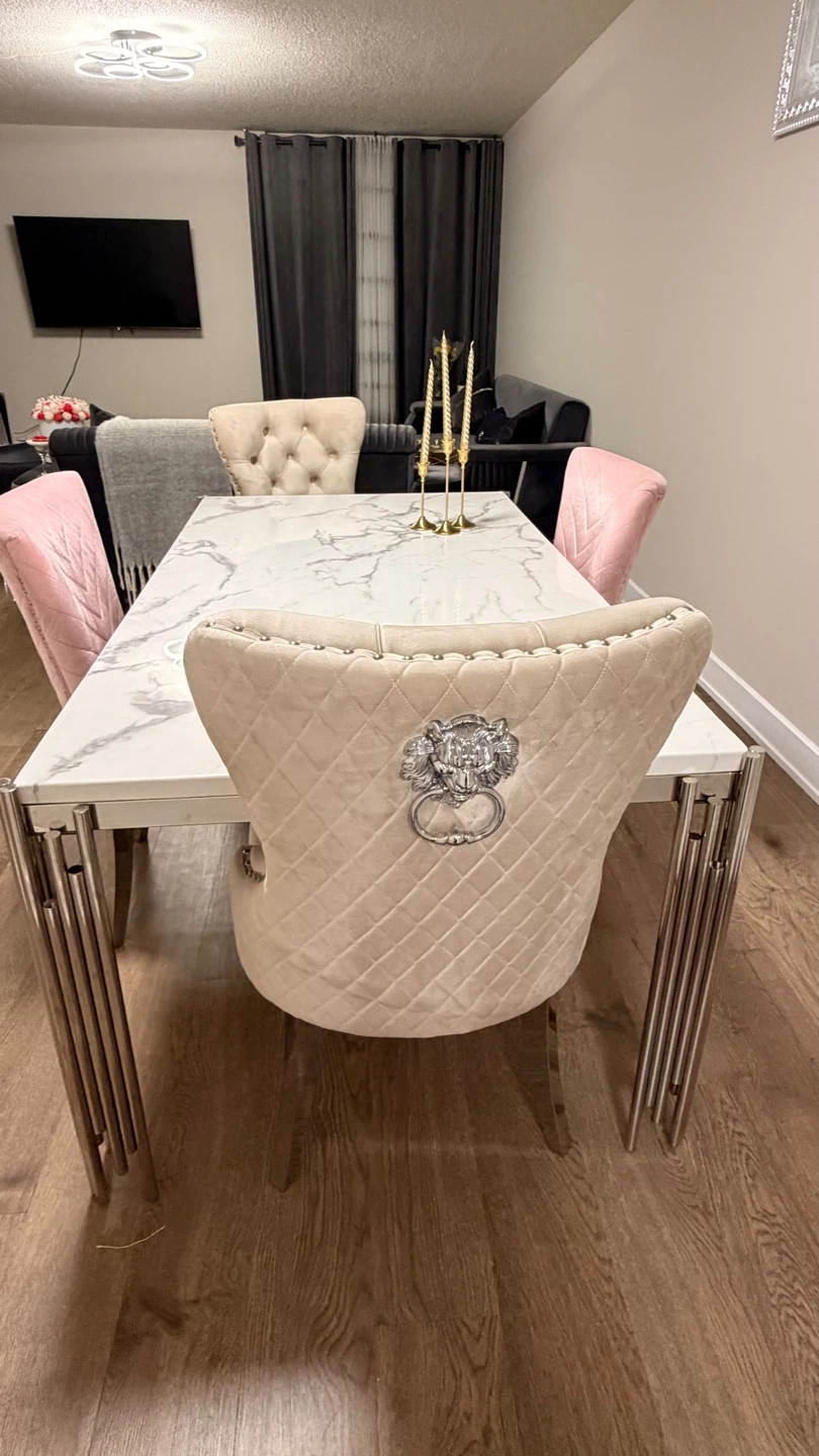 Marble Top Dining Table with Velvet Chairs - photo 2