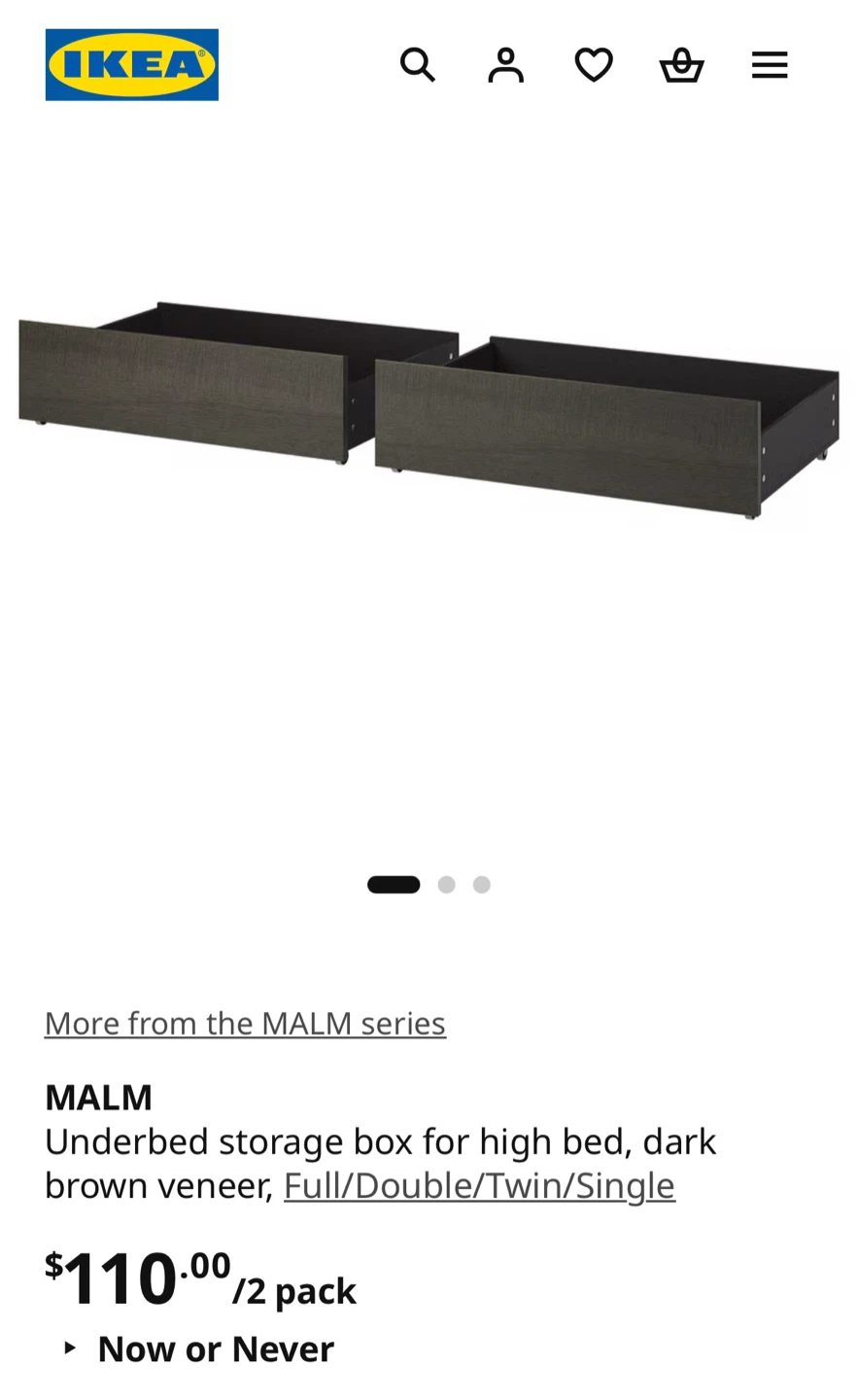 IKEA MALM Underbed Storage Boxes, Dark Brown
