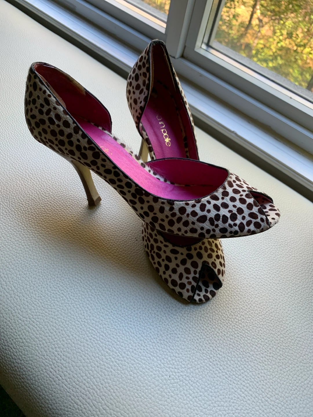 Leather In Pelle Leopard Print Heels Size 40