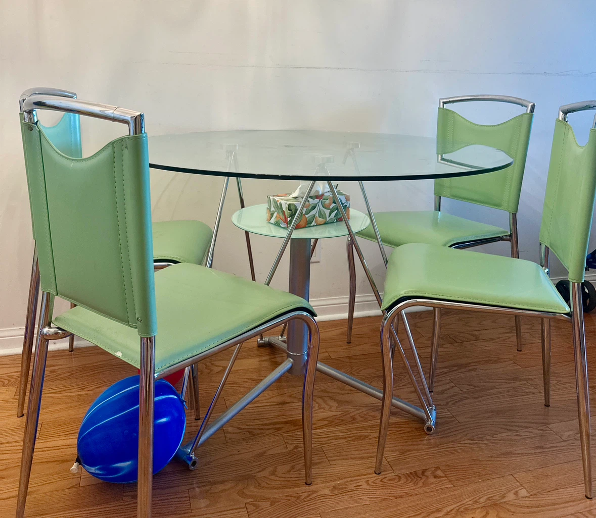 Glass Top Table with 4 Green Chairs - photo 2