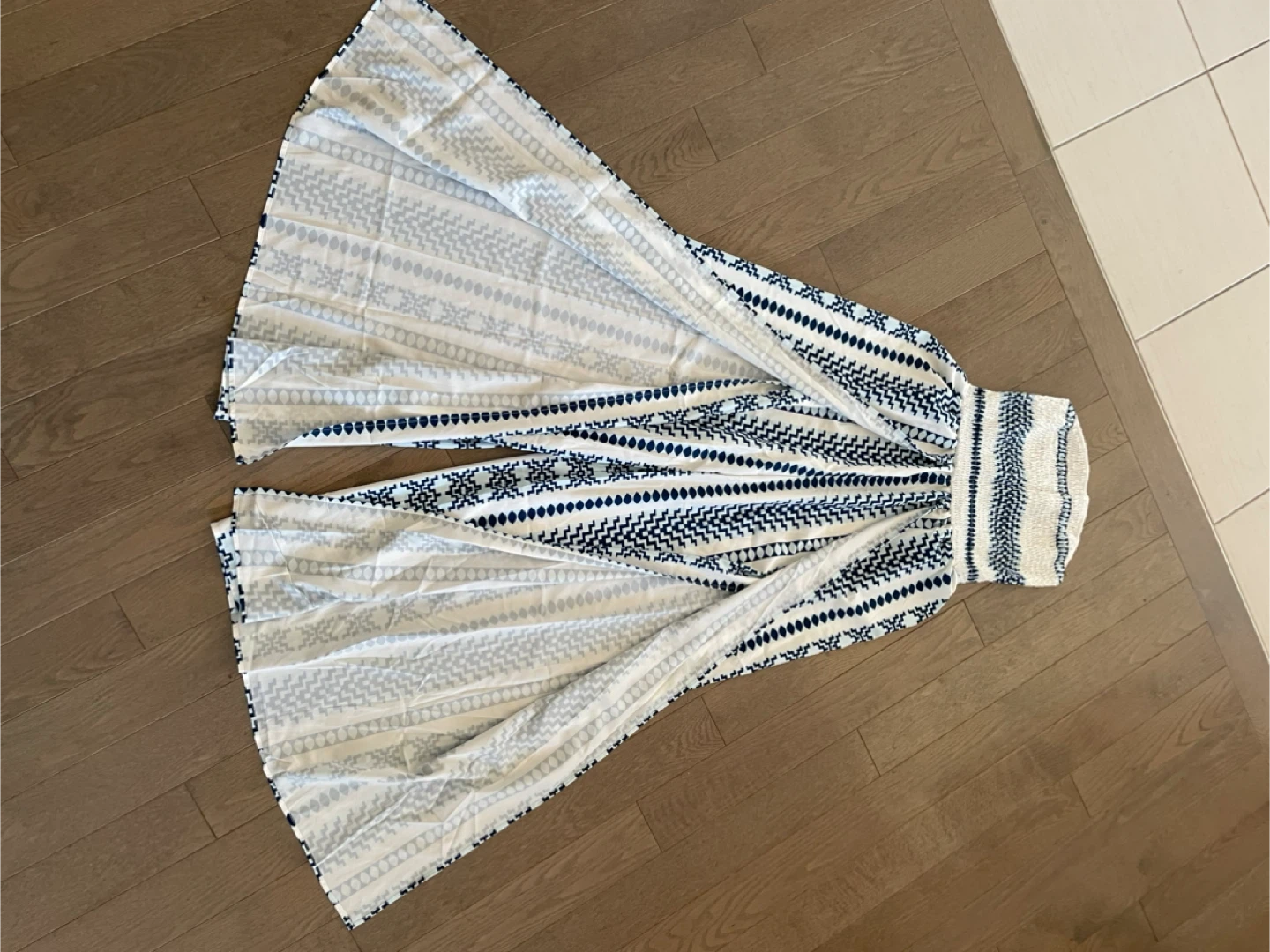 Blue & White Wide-Leg Jumpsuit  Slits in the centre of each leg