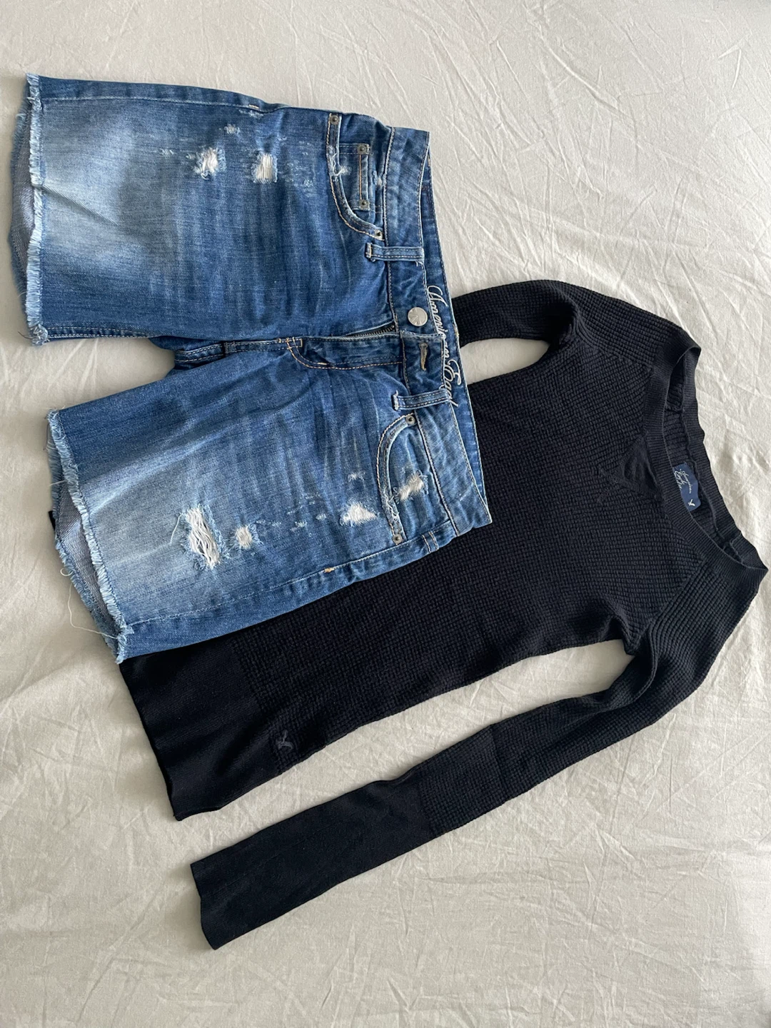 American Eagle Denim Shorts and Long Sleeve Shirt