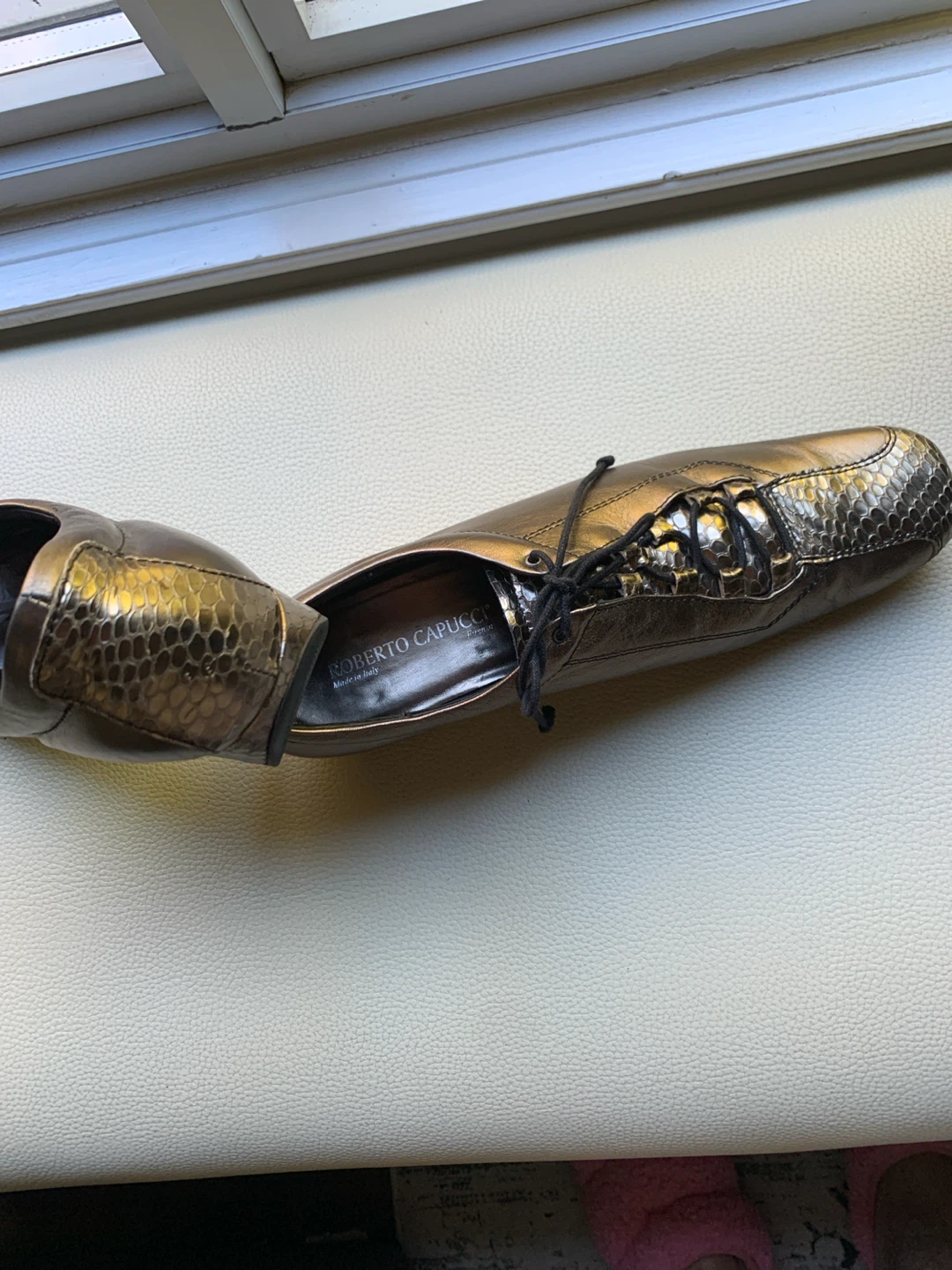 Leather Roberto Capucci Metallic Leather Lace-Up Shoes