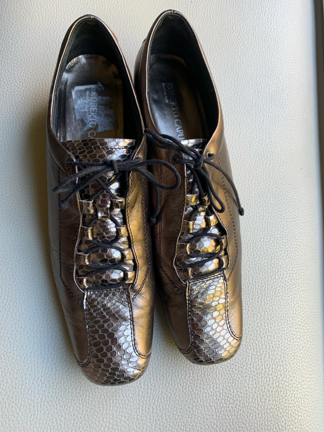 Leather Roberto Capucci Metallic Leather Lace-Up Shoes - photo 2