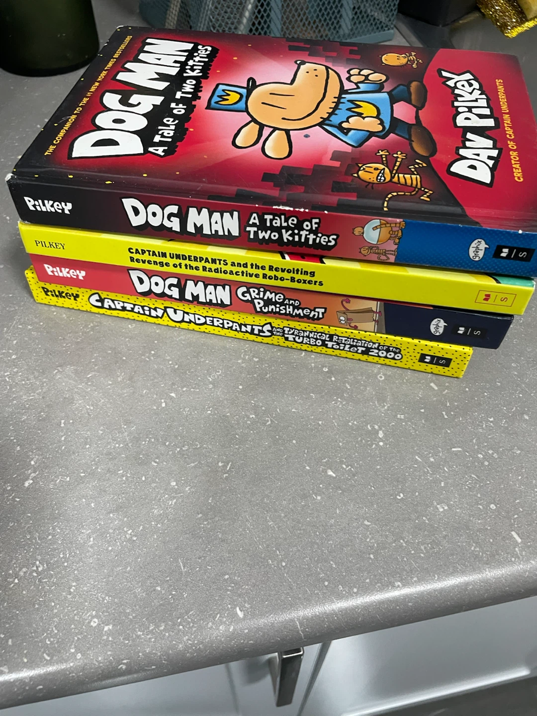 Set of 4 Captain Underpants and Dog Man Books by Dav Pilkey