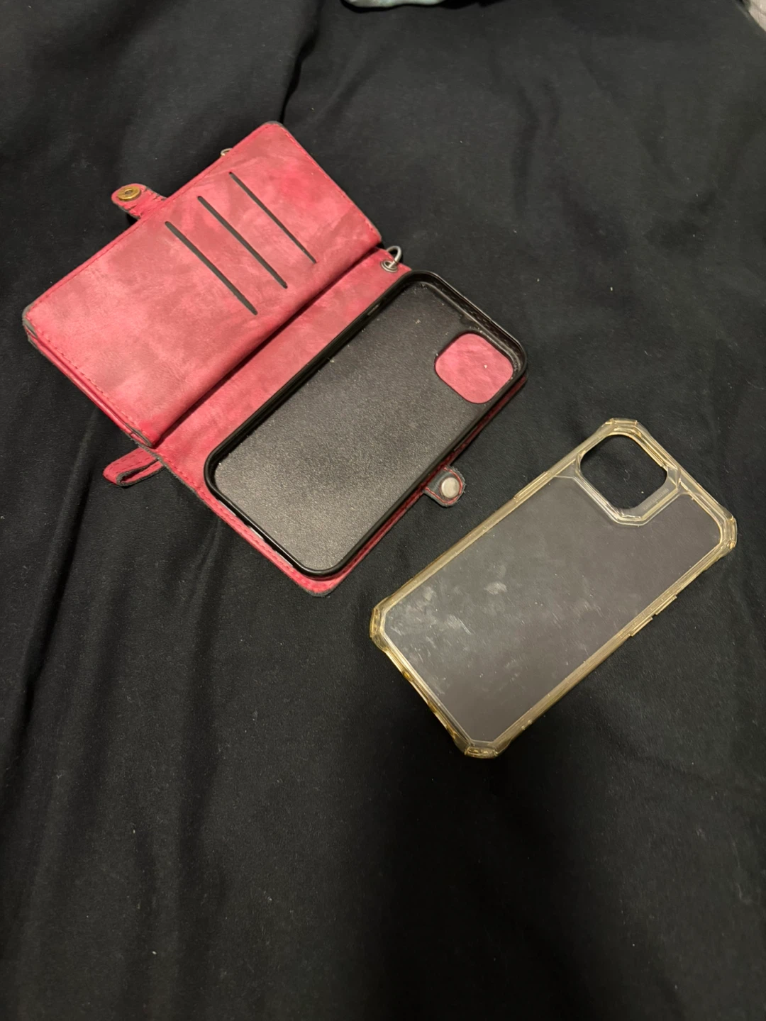 Pink Wallet Case and Clear Case for iPhone 15