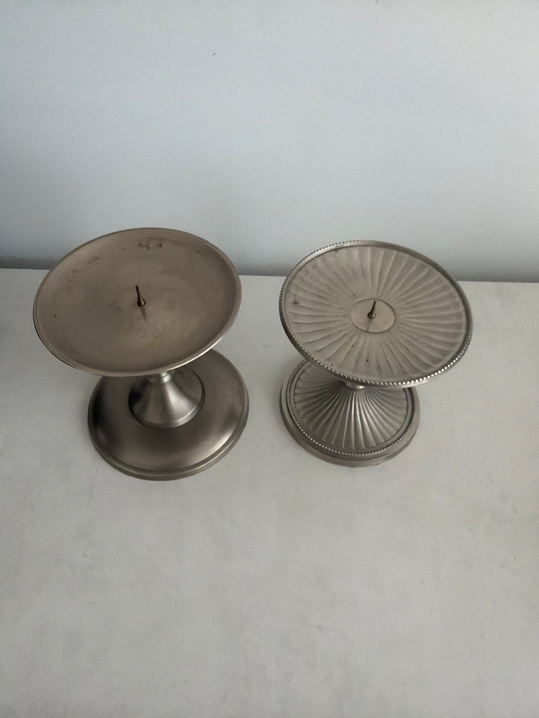Set of Two Metal Pillar Candle Holders