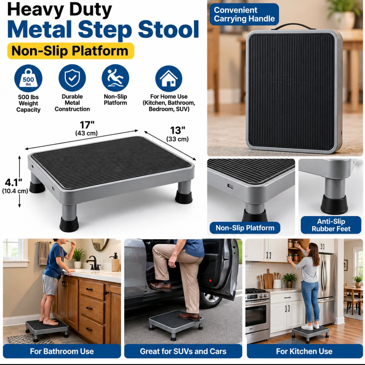 New Heavy Duty Metal Step Stool – Non-Slip