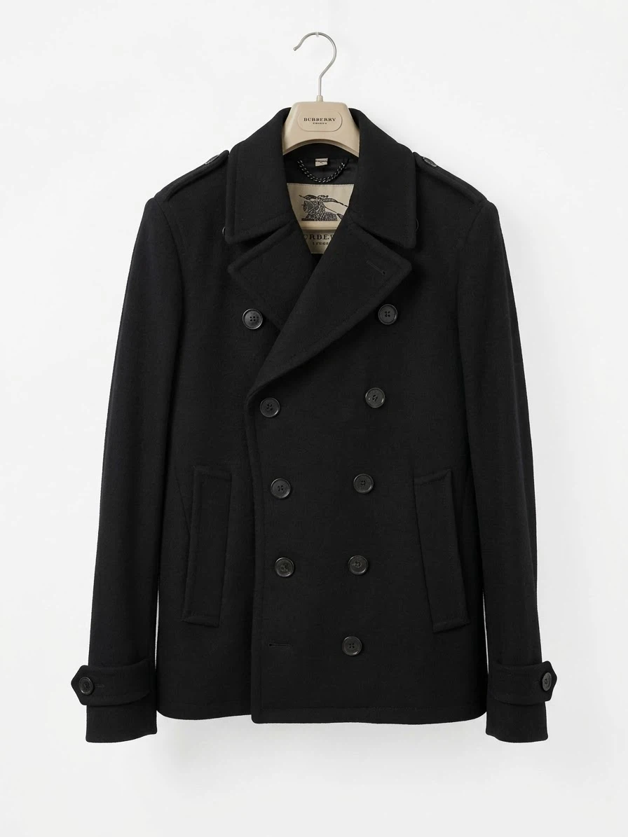 Burberry London Black Wool Cashmere Peacoat sz M