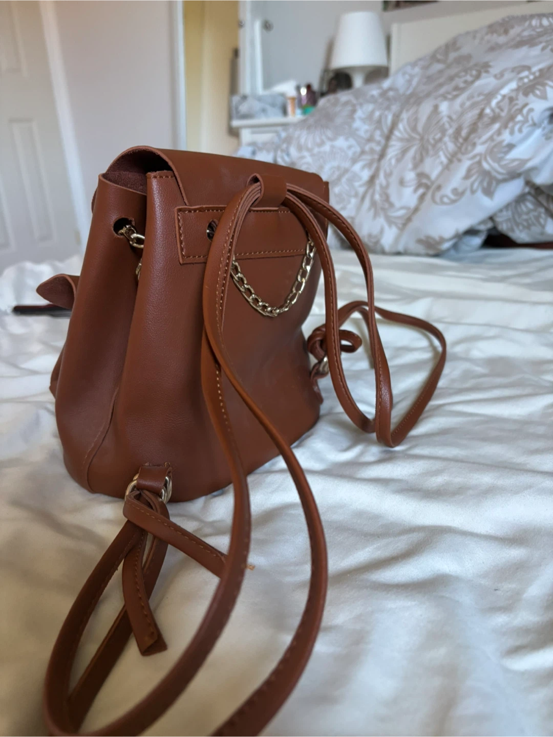 Small brown faux leather mini backpack - photo 2