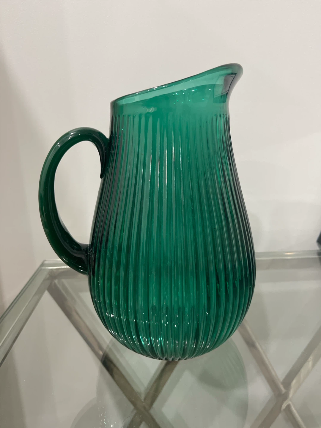 Emerald Green Hand-Made Glass Pitcher
