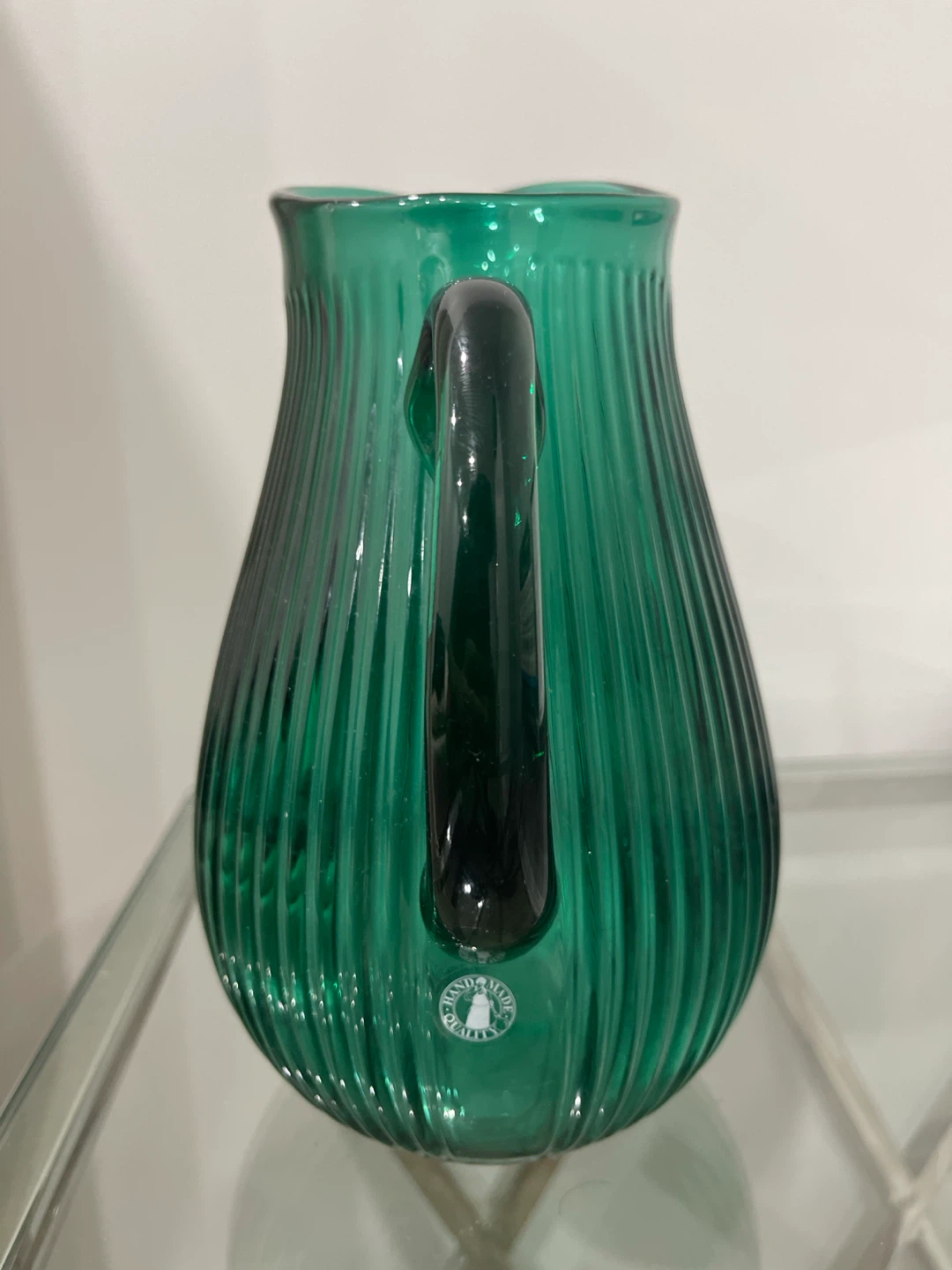Emerald Green Hand-Made Glass Pitcher - photo 3