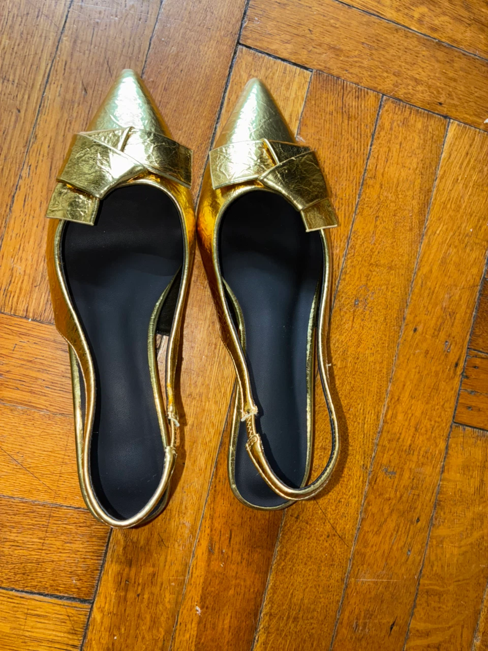 Gold Metallic Pointed Toe Slingback Flats Size 10