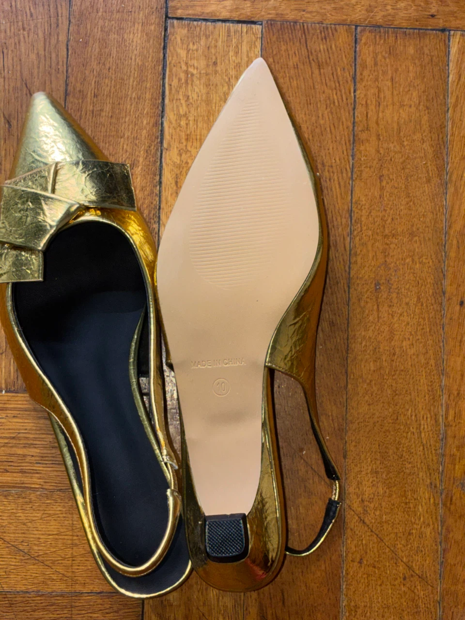 Gold Metallic Pointed Toe Slingback Flats Size 10 - photo 3
