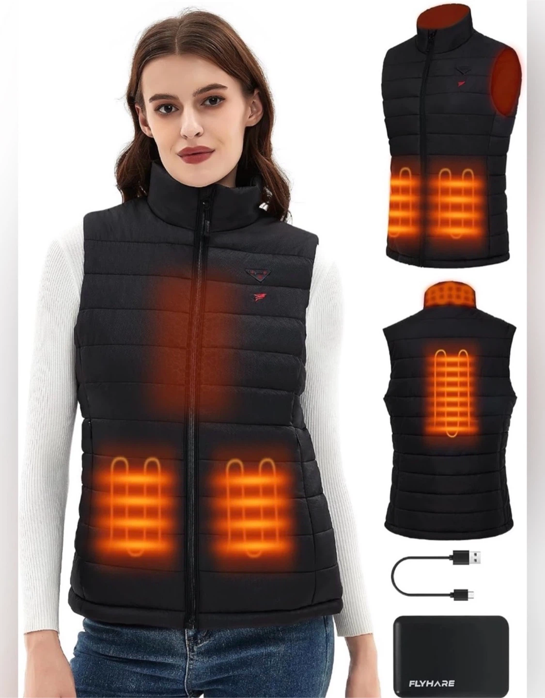 NWOT Flyhare Battery Heated Black Quilted Puffer Vest