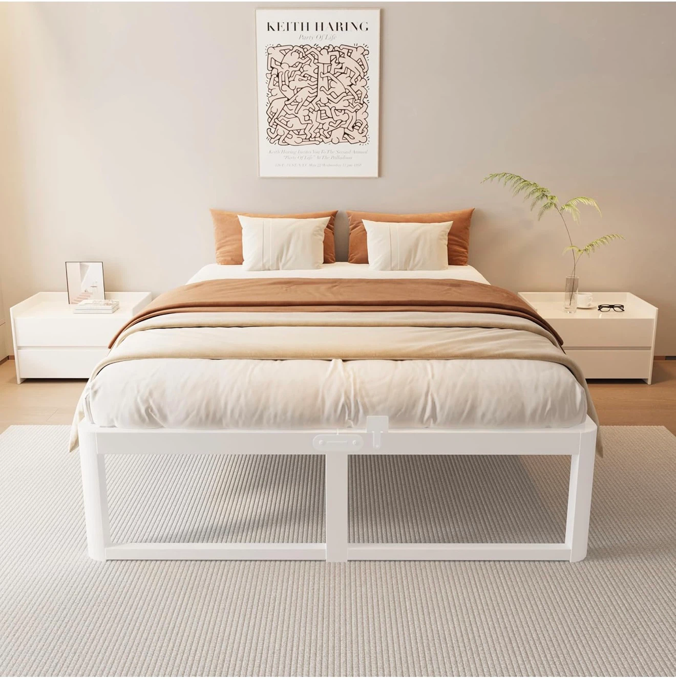 White Metal Queen Bed Frame - photo 4