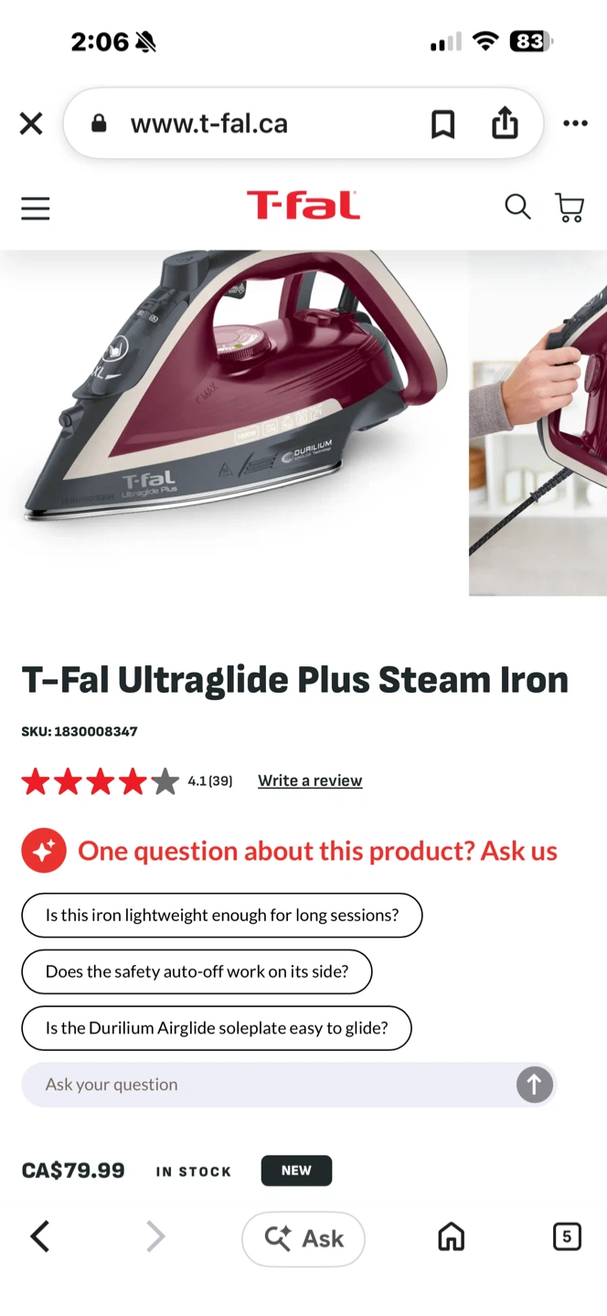 Brand new  T-Fal Ultraglide Plus Steam Iron - photo 2