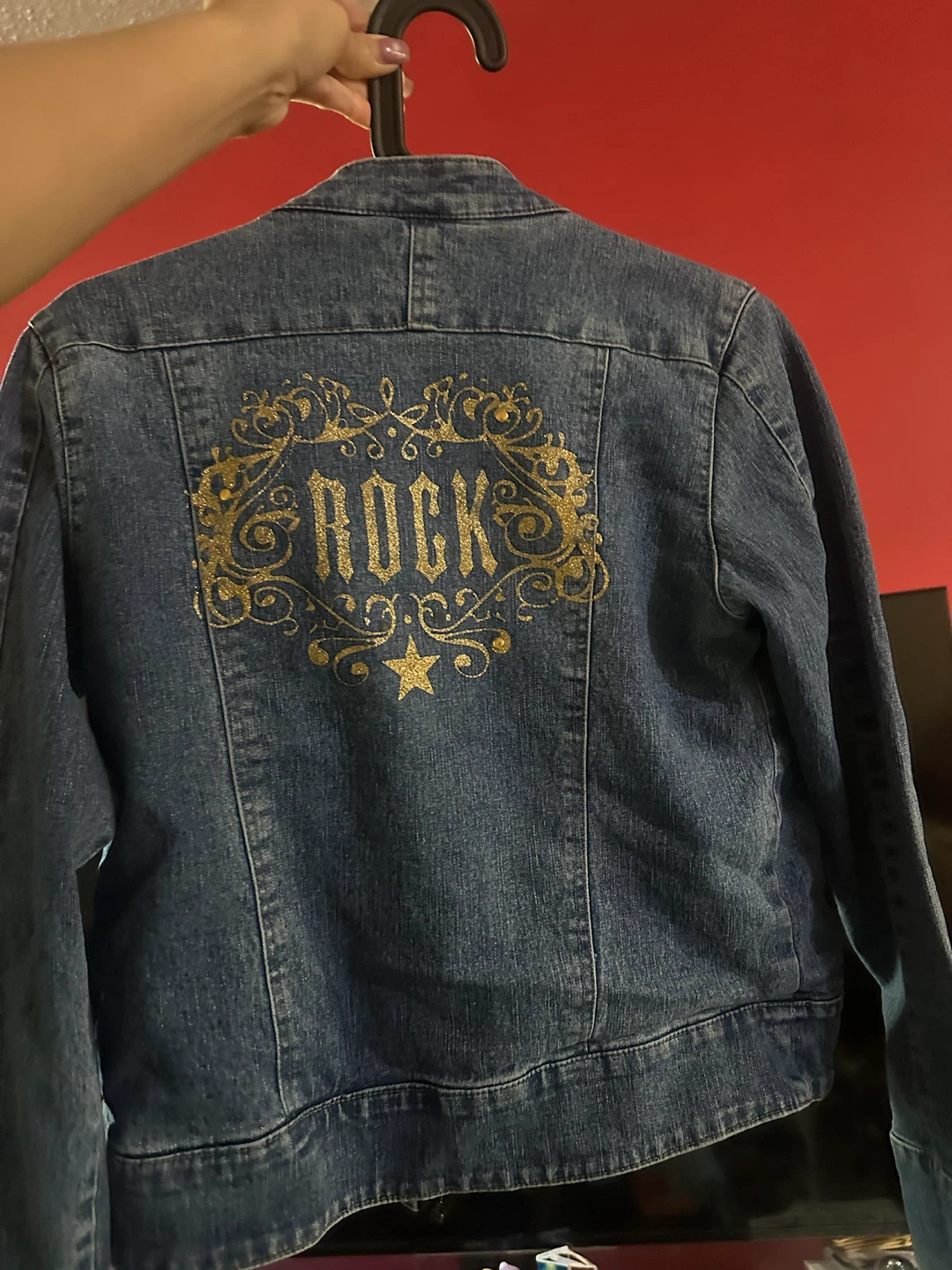 Vintage Denim Jacket – Medium – "ROCK" Graphic - photo 3