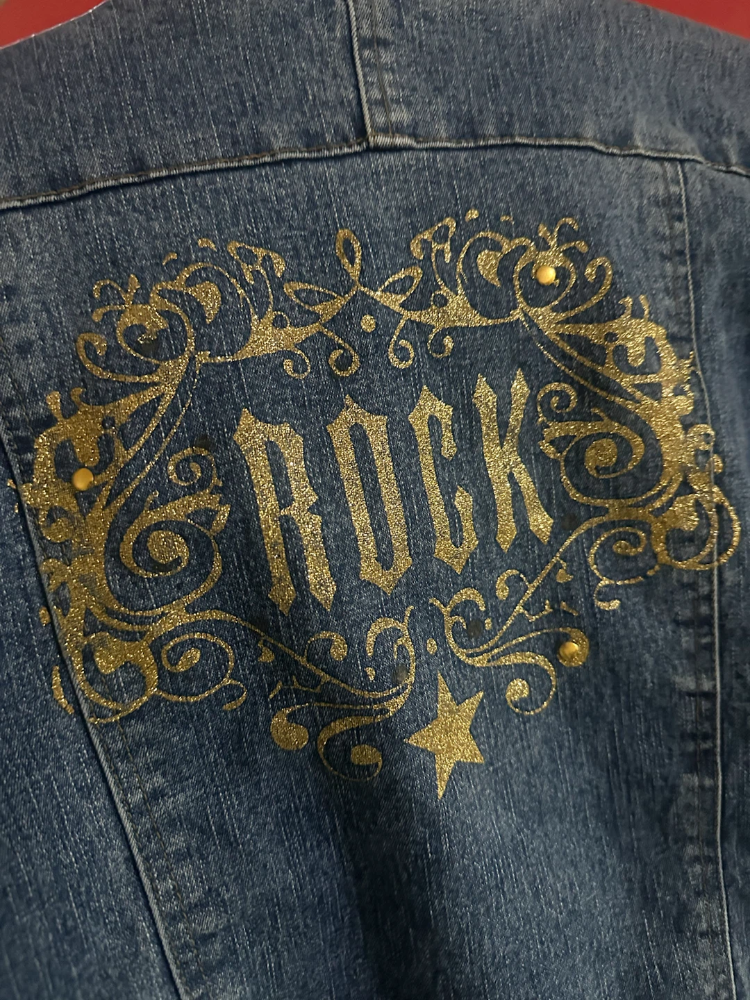 Vintage Denim Jacket – Medium – "ROCK" Graphic - photo 4