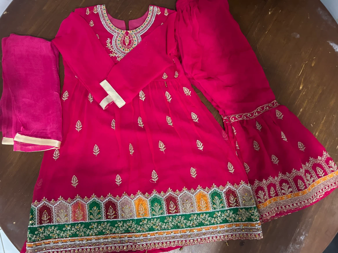 Girls Pink Embroidered Sharara Suit Set
