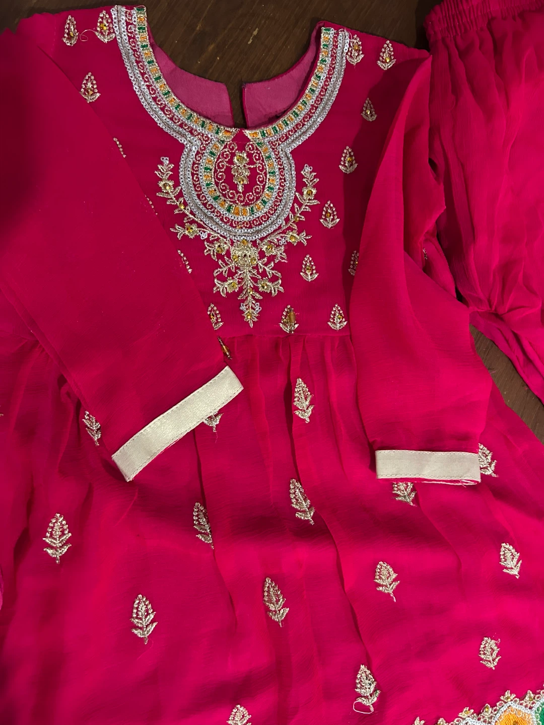 Girls Pink Embroidered Sharara Suit Set - photo 2