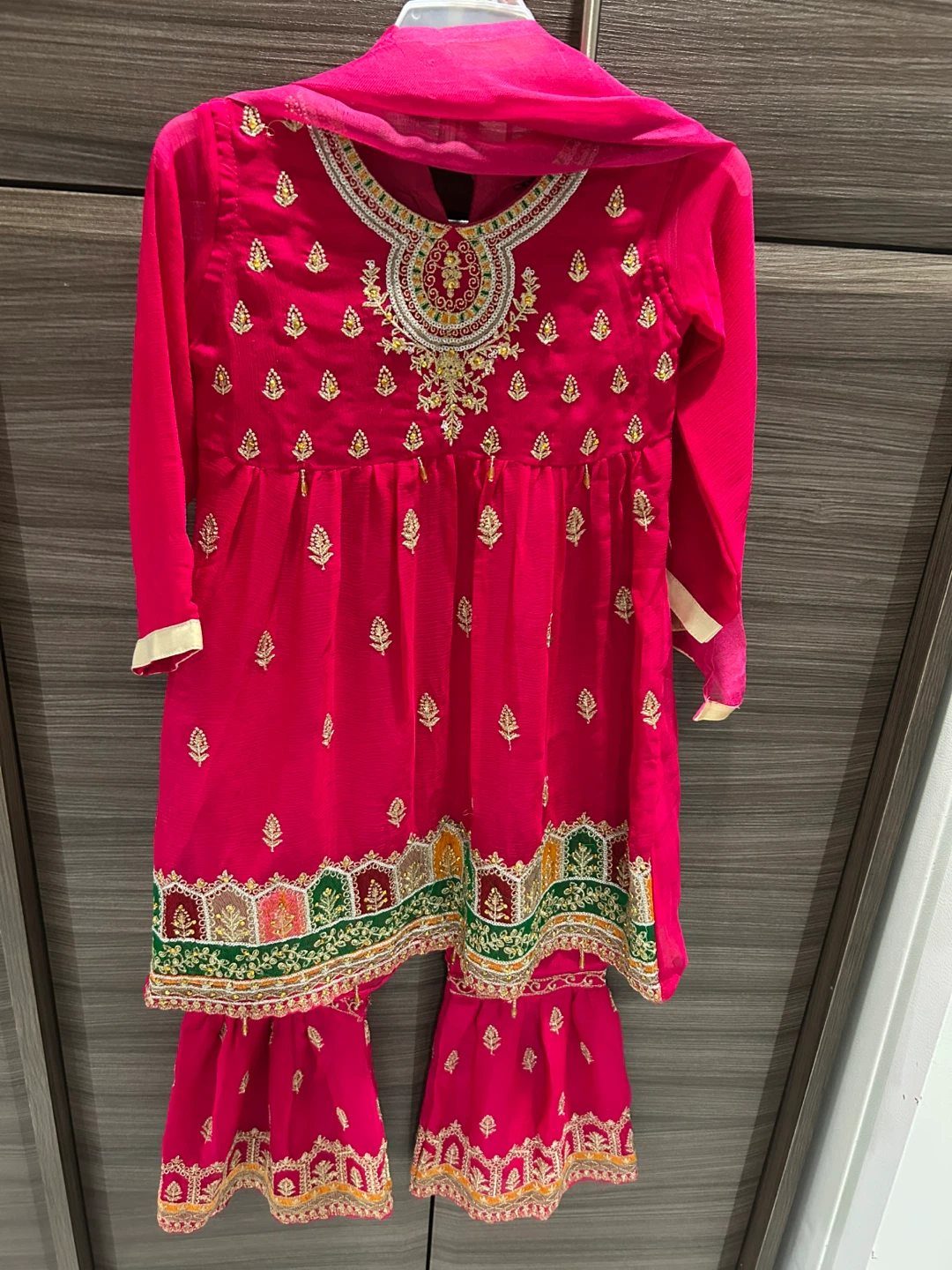 Girls Pink Embroidered Sharara Suit Set - photo 4