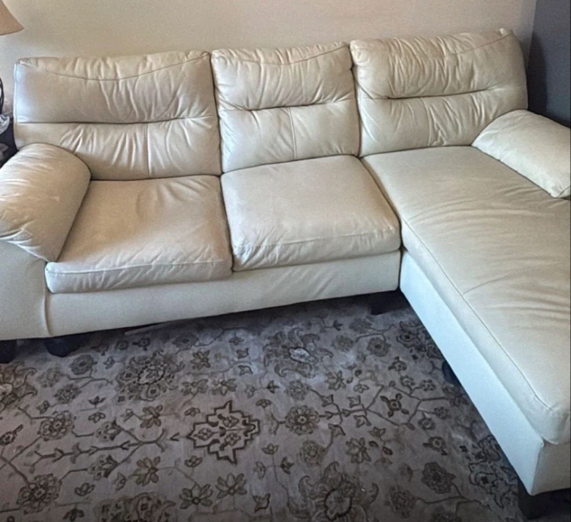 Cream Leather Sectional Sofa
