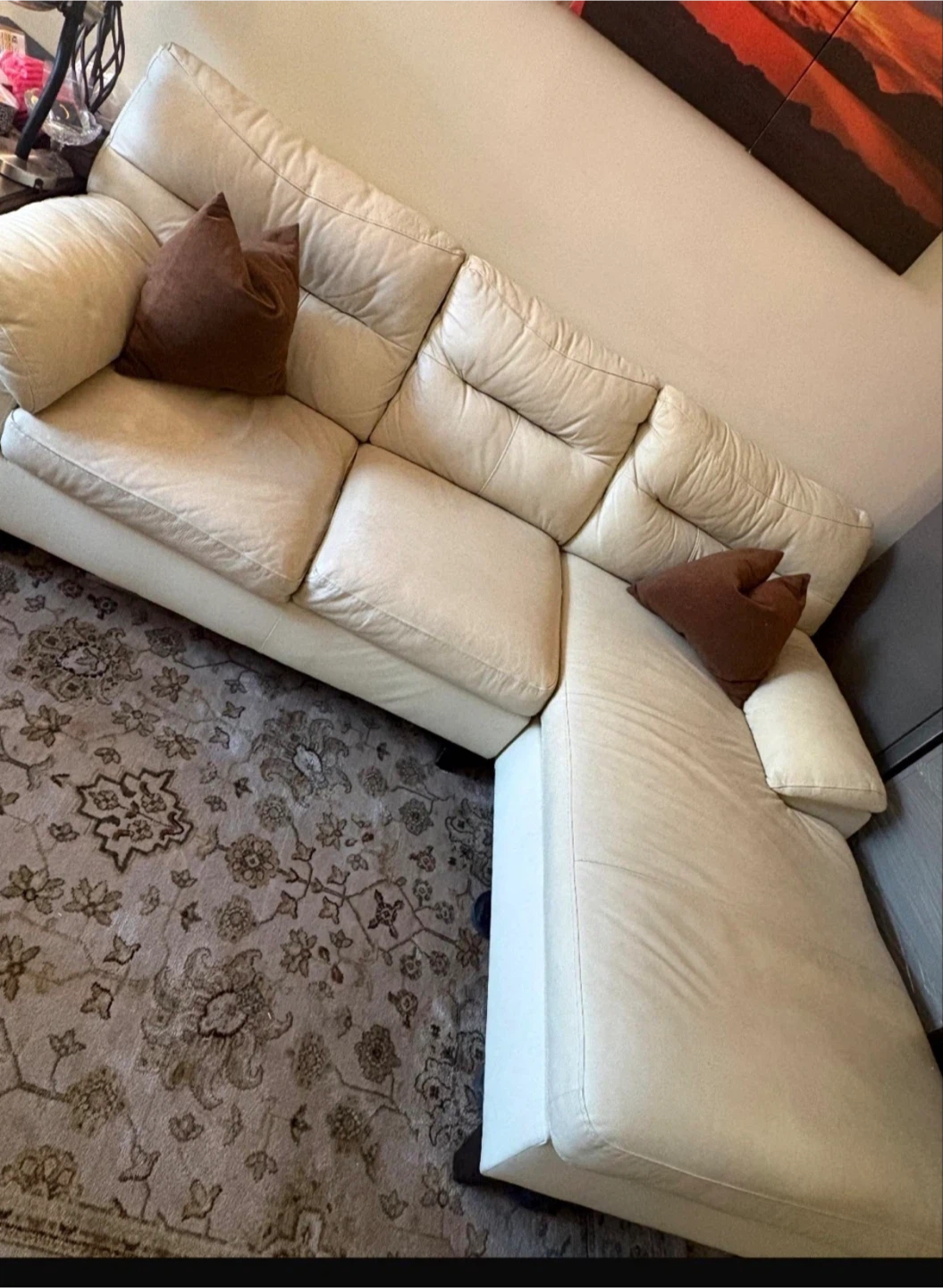 Cream Leather Sectional Sofa - photo 3