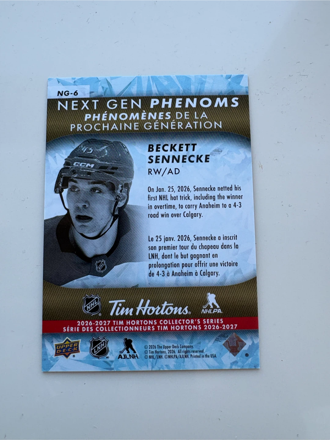 Beckett Sennecke Next Gen Phenoms Upper Deck Card - photo 2