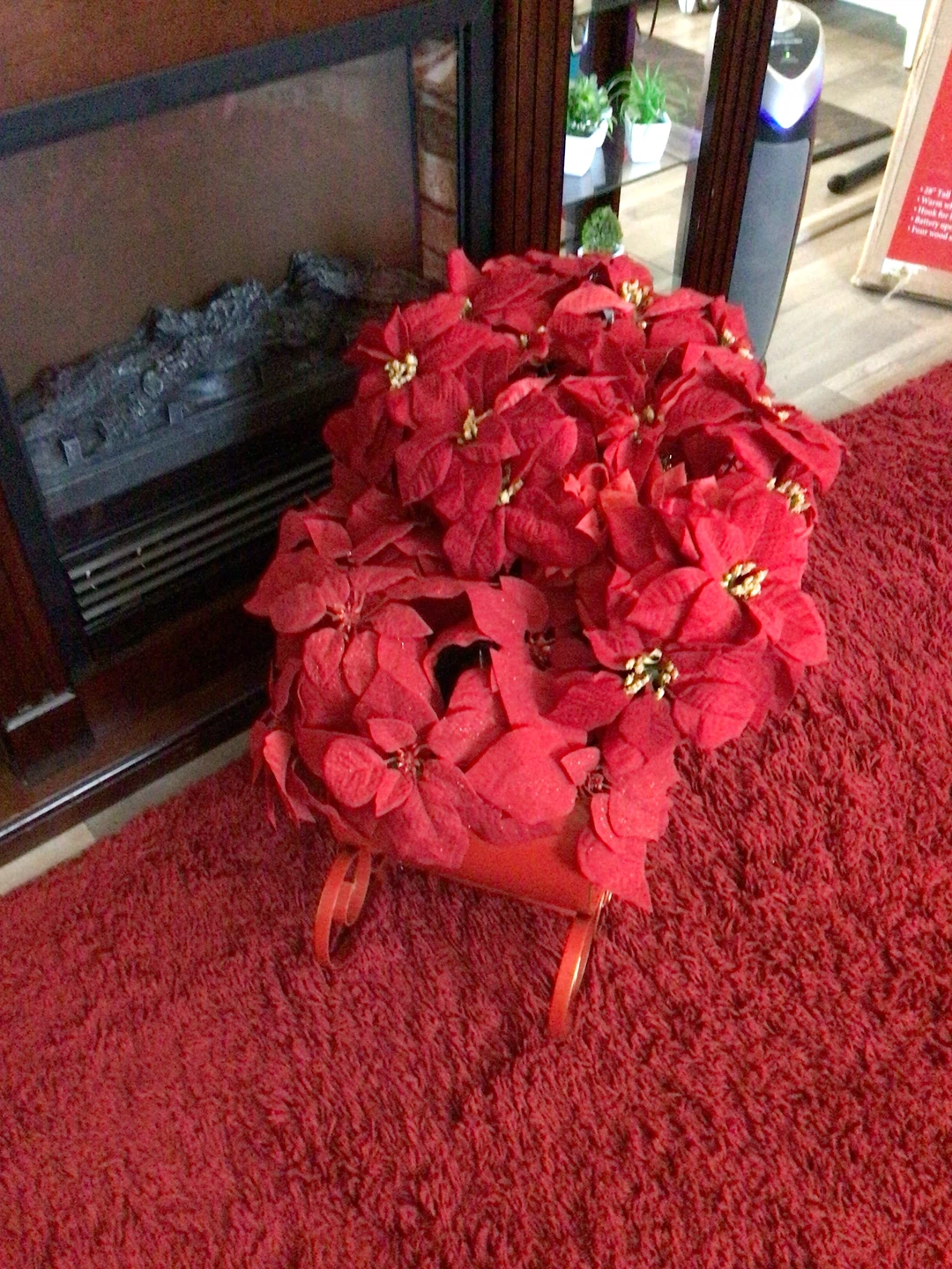 Decorative Christmas Sleigh with Artificial Poinsettias - photo 2