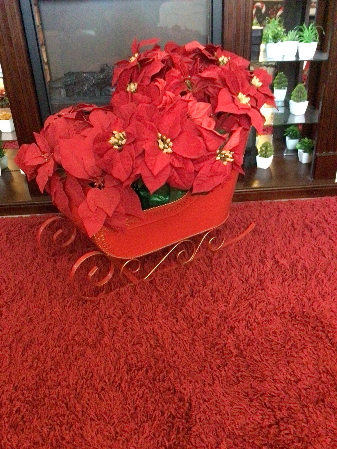 Decorative Christmas Sleigh with Artificial Poinsettias - photo 3