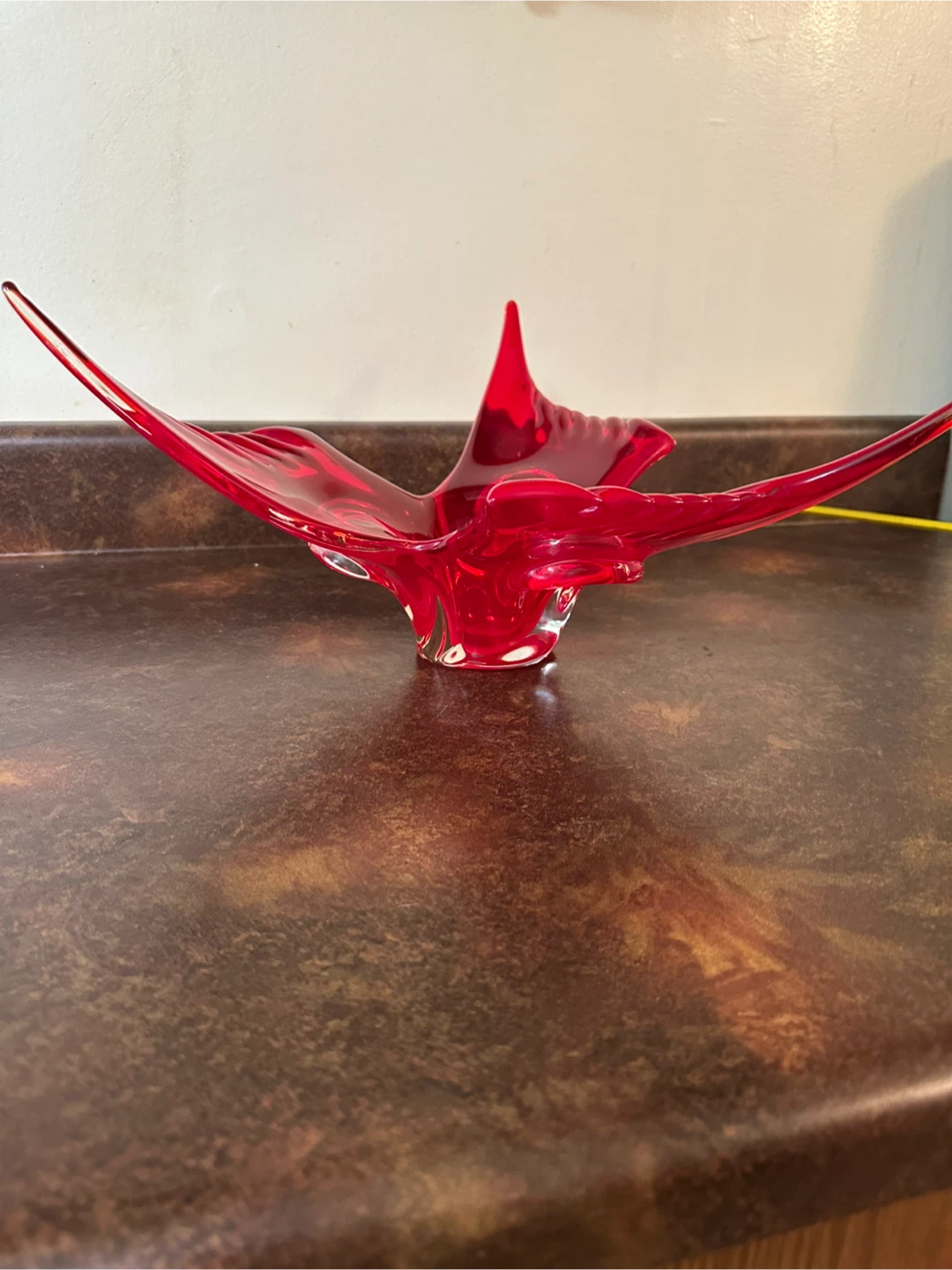 Vintage Ruby Red Art Glass Bird Bowl