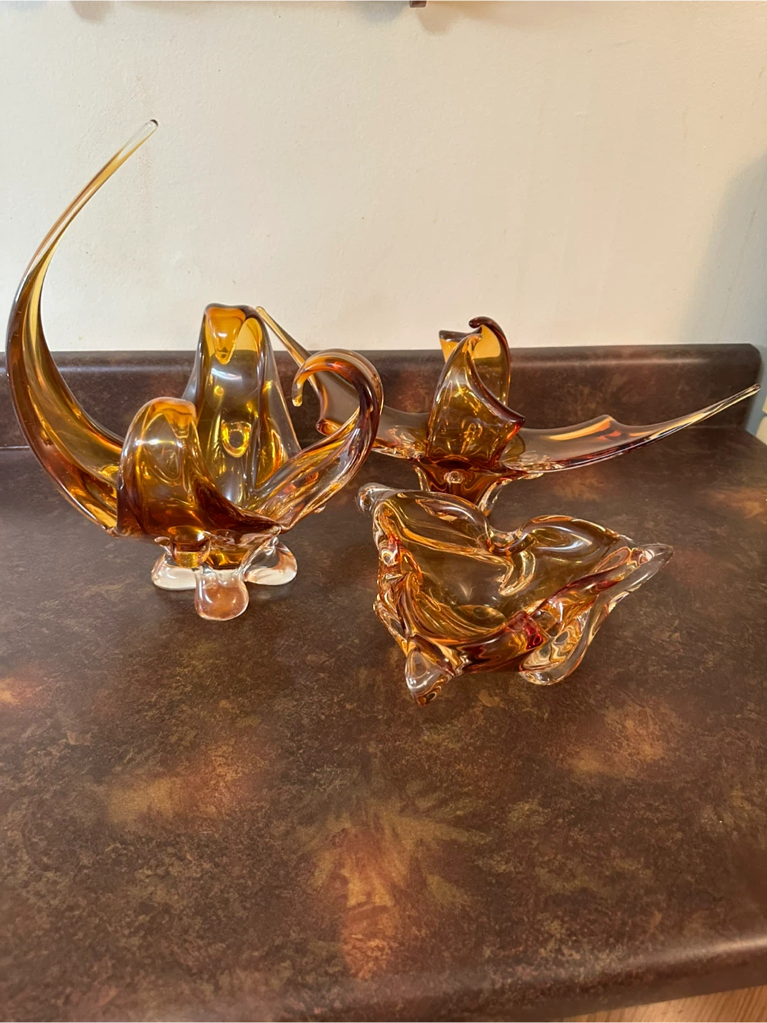 Vintage Amber Art Glass Bowls Set