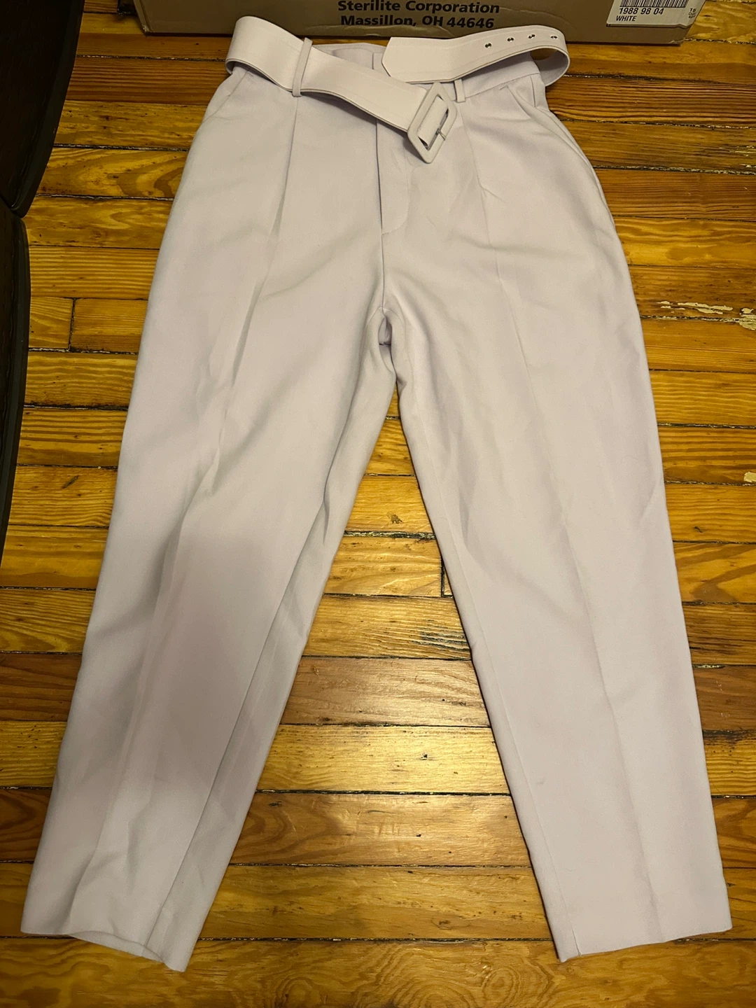 Zara High-Waisted Belted Trousers - Lilac, Size M - photo 2