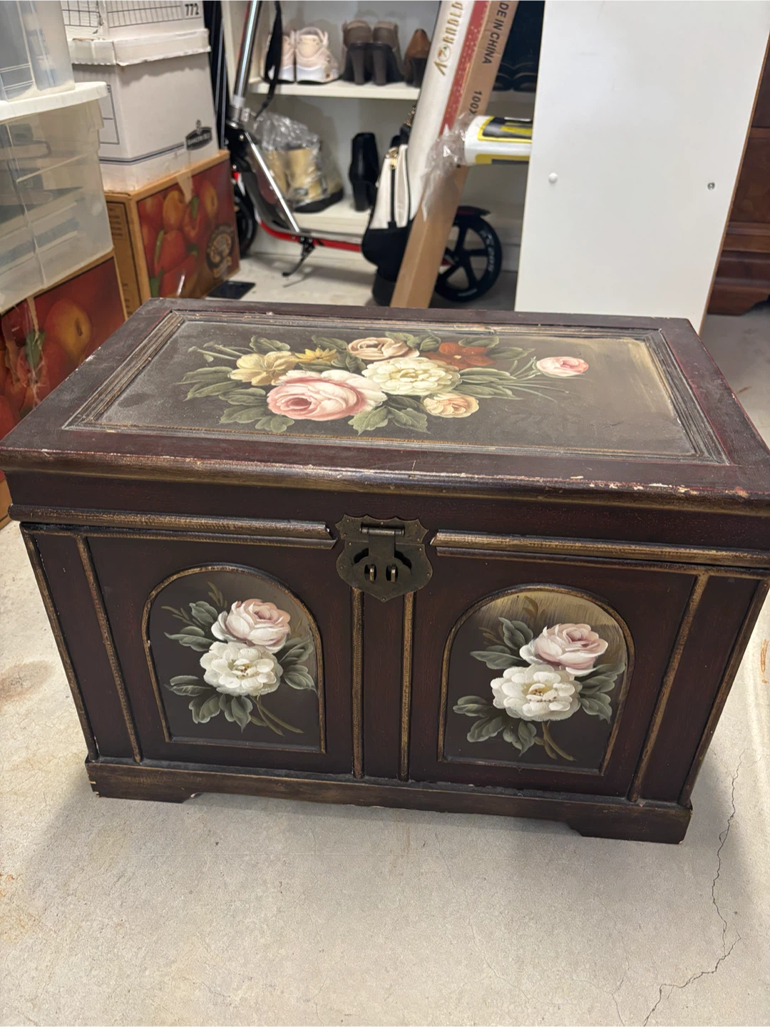 Vintage Floral Painted Wooden Storage