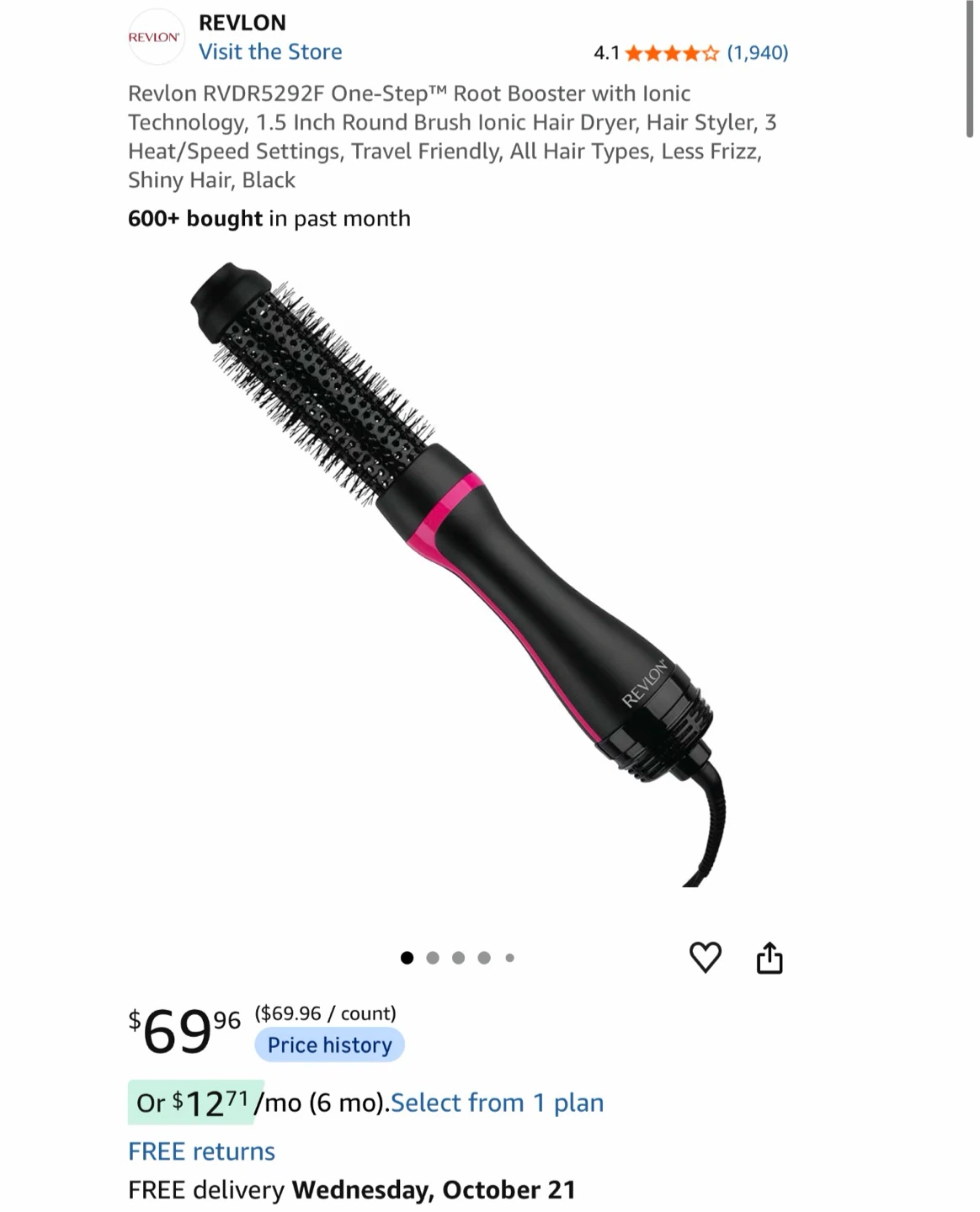 Revlon One-Step Root Booster Round Brush Dryer