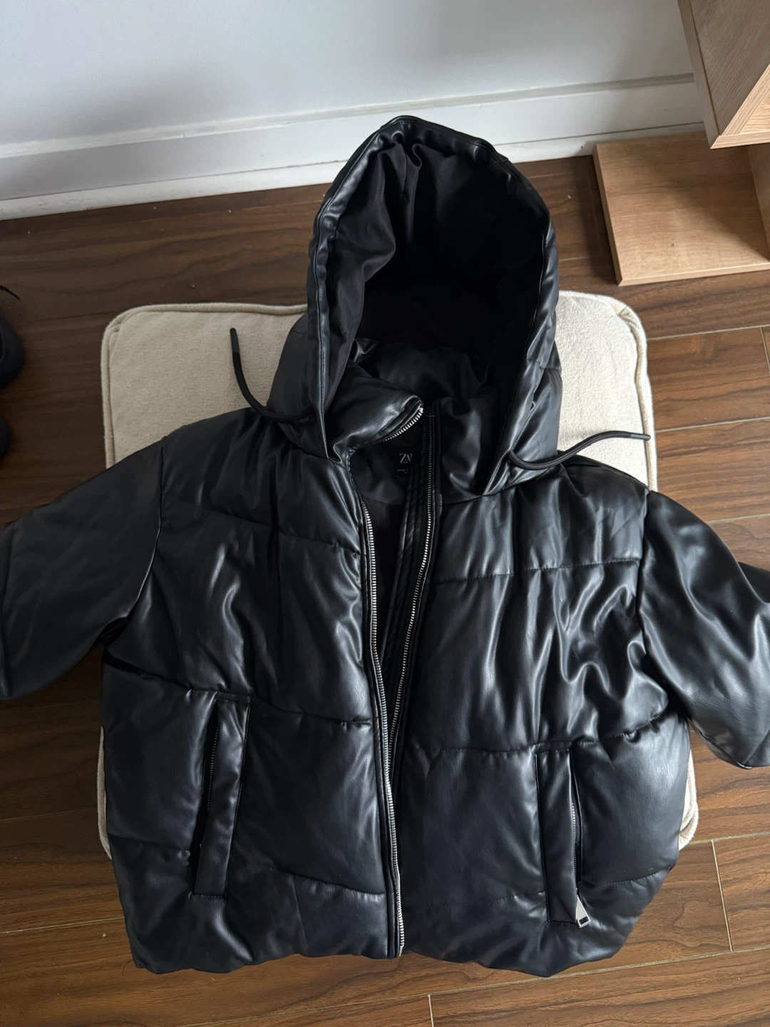Zara Black Faux Leather Puffer Jacket