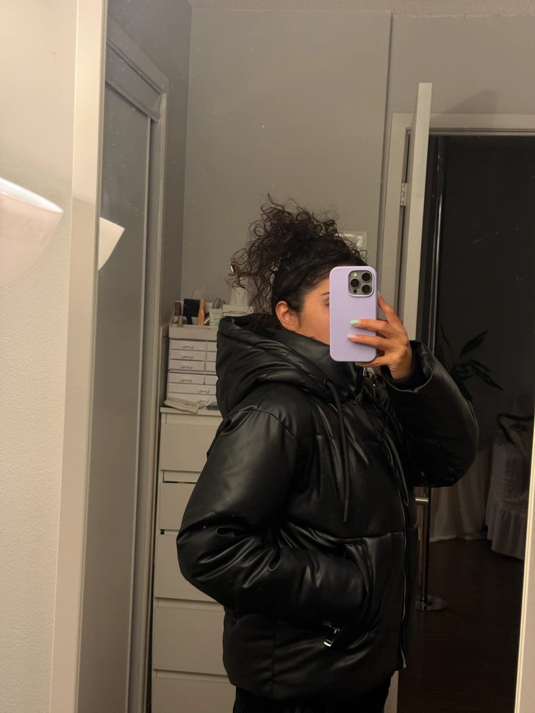 Zara Black Faux Leather Puffer Jacket - photo 2