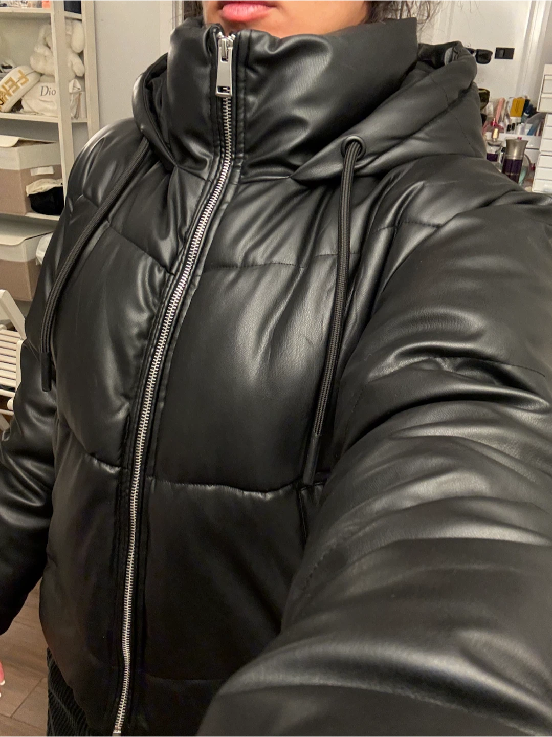Zara Black Faux Leather Puffer Jacket - photo 3