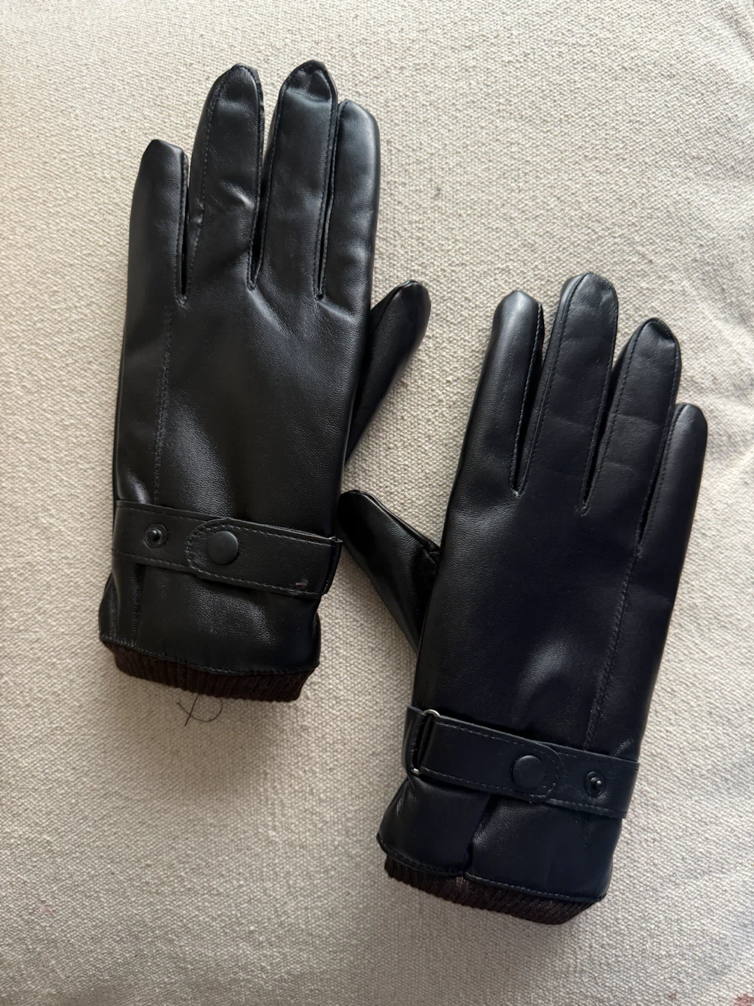 Black Faux Leather Winter Gloves