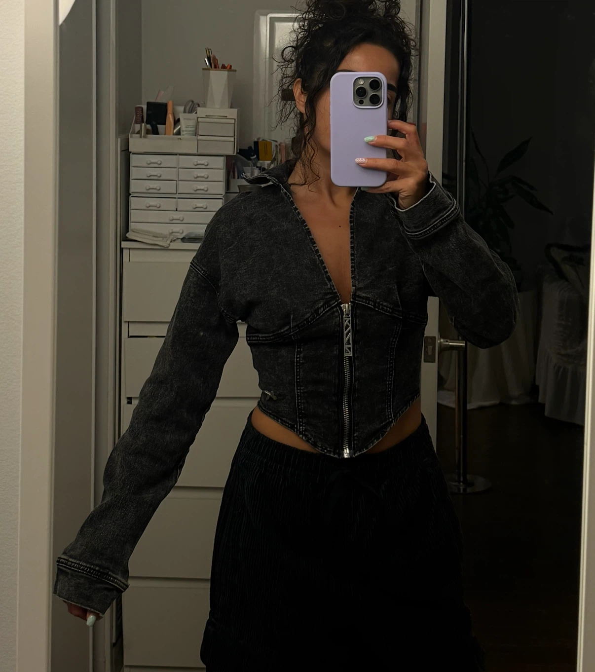 Black Denim Corset Style Shirt